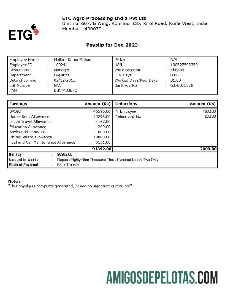 Em branco Modelo de recibo de pagamento da ETC Agro Processing India em formatos Word e PDF.pdf, 1